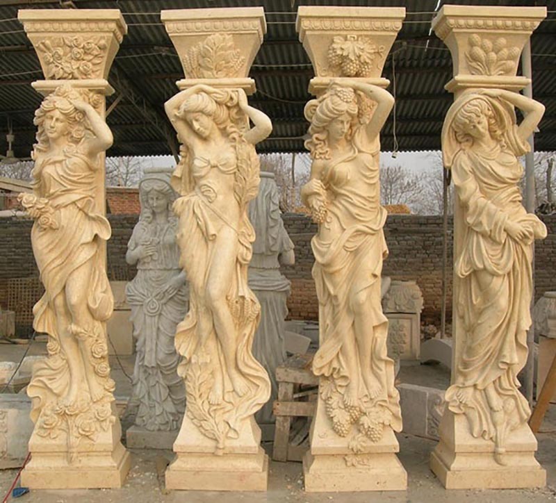 Marble Carving Lady Statue Column