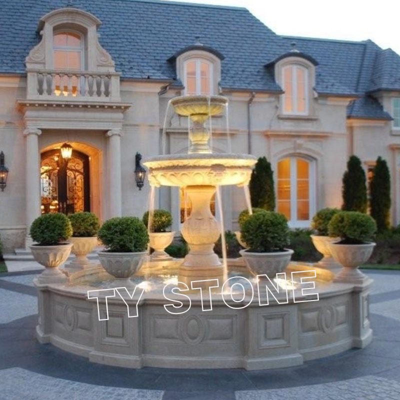 Marble water fountain with flower planter